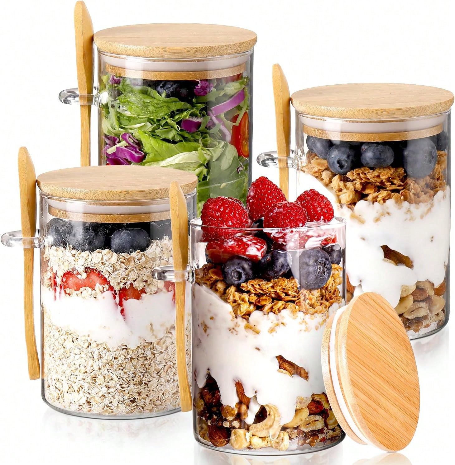 Meal Prep Yogurt Parfait - 4-pak słoików na owsiankę na noc,