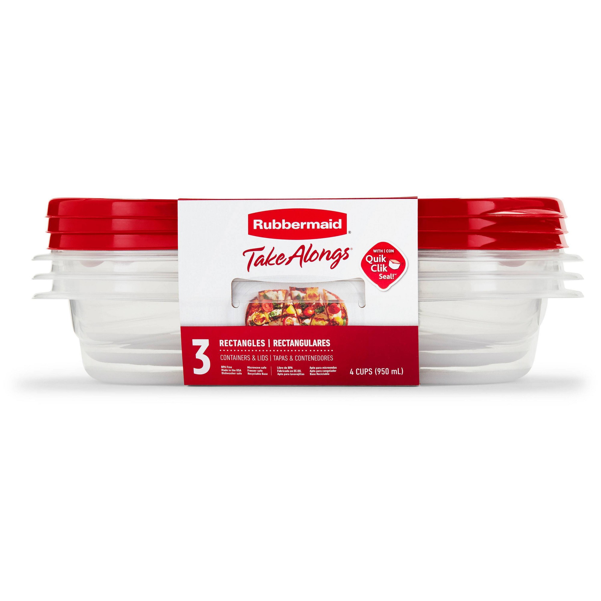 Meal Prep Lunch - 3 sztuki czerwonych prostokątnych pojemników na