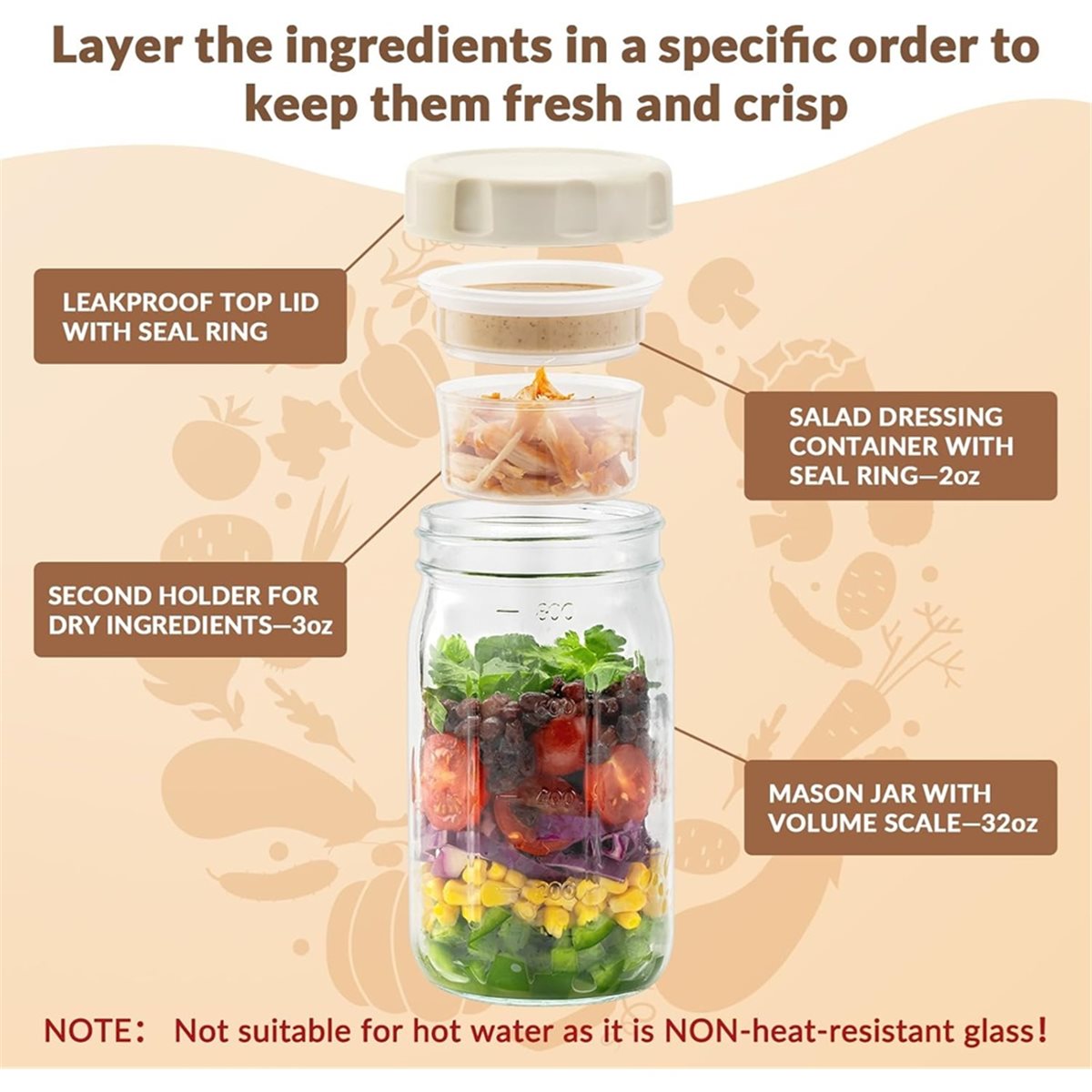 Meal Prep Jars With Lids - A67T NOWY Zestaw 4 szklanych słoików
